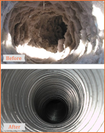 dryer vent before and after cleaning